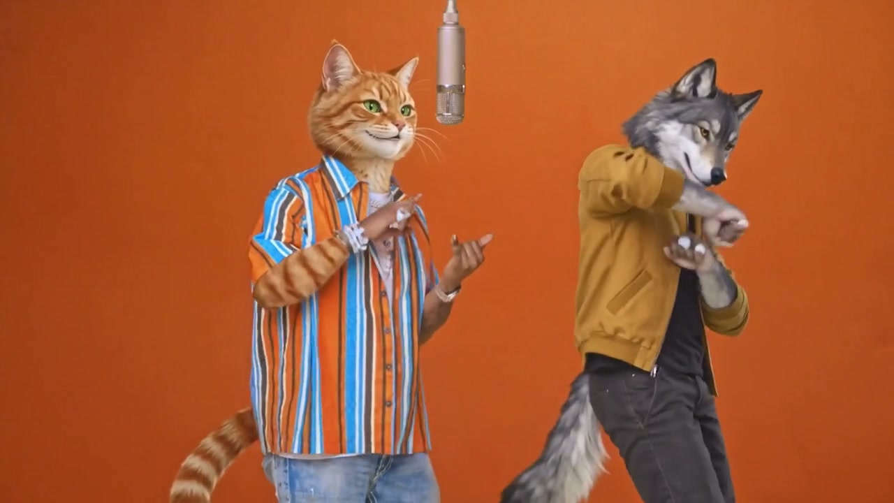 AI-generated cat and wolf duet, performance moment 1
